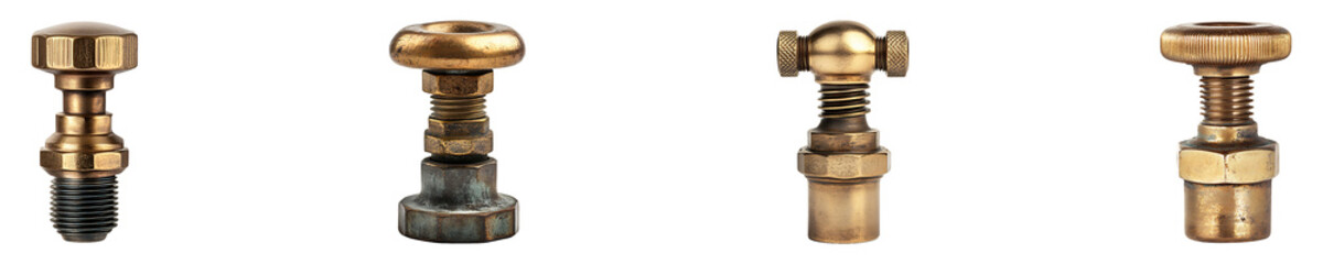 Set, collection of Brass Water Valve isolated on transparent background