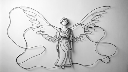 Aerial Photography Continuous Line Angel Black and White Art
