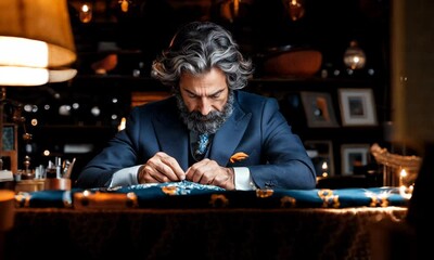 Crafting elegance in a tailor shop during the evening with an expert clothing designer