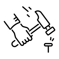 A linear style icon of nail fixing in wood 