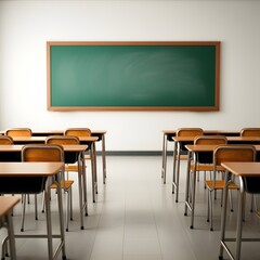 a classroom with a green chalkboard on the wall and a picture of a green board on the wall, a classroom with a chalkboard that says  the word  on it.

