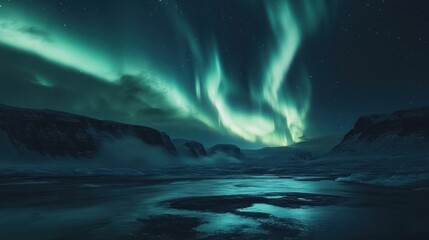 Fototapeta premium Northern Lights hunting in remote Arctic locations, chasing the best views of the Aurora Borealis