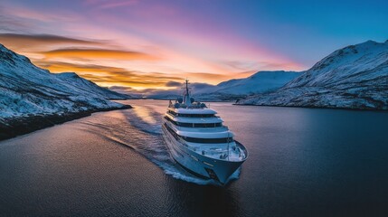 Northern Lights cruise sailing through Arctic waters while enjoying views of the Aurora Borealis