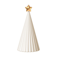 Christmas tree cone with golden star isolated on white background. 3d render Christmas decorations. Vector illustration. Design elements.