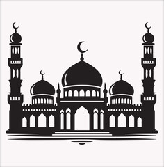 Mosque illustration,mosque wallpaper,Islamic mosque,mosque logo vector silhouette on a white background