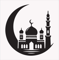 Mosque illustration,mosque wallpaper,Islamic mosque,mosque logo vector silhouette on a white background