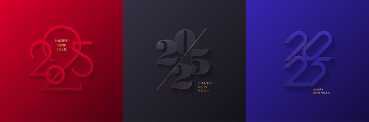 Set ot 2025 New Year logo. Holiday greeting card.  Holiday design for flyer, greeting card, invitation, calendar, etc. Vector illustration.