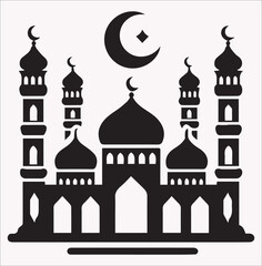 Mosque illustration,mosque wallpaper,Islamic mosque,mosque logo vector silhouette on a white background