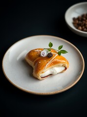 Traditional french Eclairs with chocolate. Tasty colorful dessert profiteroles
