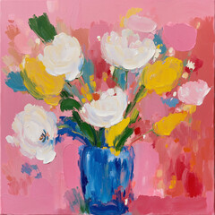Abstract Oil Painting Floral Vase Illustration