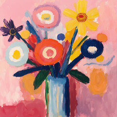 Abstract Oil Painting Floral Vase Illustration