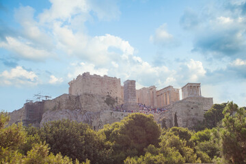 Ancient architecture, Acropolis under day sky with cloud. Athens, Greece.