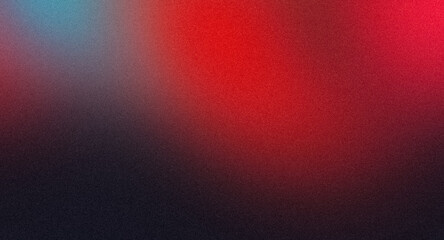 Vibrant color spots grainy backdrop design. Abstract glowing red magenta blue color dark noisy gradient, color flow shaped, noise texture, retro, teal, website header design, banner, poster