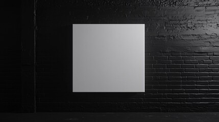 Blank Canvas Frame Mock Up on Black Brick Wall, White Plain Photo Frame on Black Wall Gallery