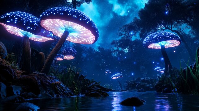 Floating Bioluminescent Artworks in Surreal Gallery