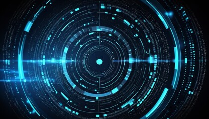 Obraz premium Abstract technology background featuring intricate circular data patterns and luminous elements for digital aesthetics
