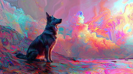 art, animal, water, design, fish, illustration, painting, pattern, sea, nature, color, flower, colorful, paint, in a dreamscape the surface reflects the early mor, untry, generative ai, landscape, art