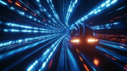 Obraz premium Data-Driven Velocity:The Future of High-Speed Rail.Concepts of Innovation,speed,future technology,digital transformation,connectivity,virtual reality,artificial intelligence,sustainable transportation