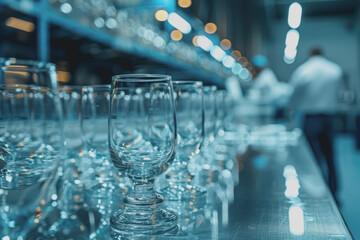Blurred background of labor with glassware, empty text space, clean and functional.