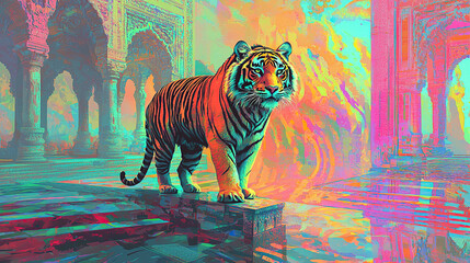 art, animal, water, design, fish, illustration, painting, pattern, sea, nature, color, flower, colorful, paint, in a dreamscape the surface reflects the early mor, untry, generative ai, landscape, arc