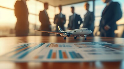 Business Aviation Acquisition Strategy Meeting.Concept of corporate strategy, aviation industry, mergers and acquisitions, business negotiations, financial planning, risk assessment, innovation.