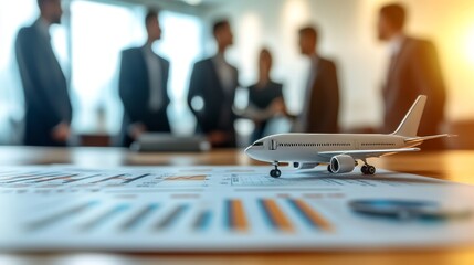 Business Aviation Acquisition Strategy Meeting.Concept of corporate strategy, aviation industry, mergers and acquisitions, business negotiations, financial planning, risk assessment, innovation.