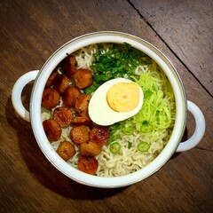 Chinese Noodles with Egg and Sausages