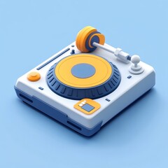 Fototapeta premium Retro Turntable on Blue Background
