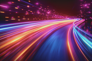 Fototapeta premium Abstract of vibrant light trails with glowing magic effects.