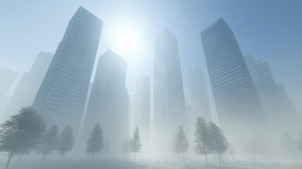 Naklejka premium Towering Towers, Troubled Skies: A City Choked by Overpopulation.Dystopian future, overpopulation, environmental pollution, urban decay, urban sprawl, environmental degradation, climate change.