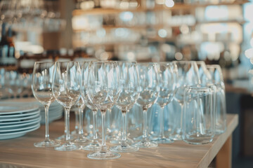 Blurred background of labor with glassware, empty text space, clean and functional.