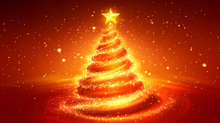 Abstract Gold Christmas Tree with Sparkling Lights.