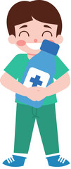 Fototapeta premium Happy Boy Holding Medicine Bottle Healthcare Illustration