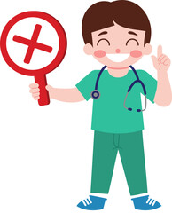 Happy Doctor Holding Red Cross Sign  Medical Professional Illustration