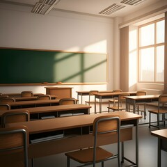 a classroom with a green chalkboard on the wall and a picture of a green board on the wall, a classroom with a chalkboard that says  the word  on it.
