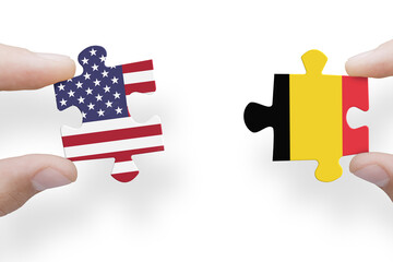 Puzzle made from United States of America and Belgium flags