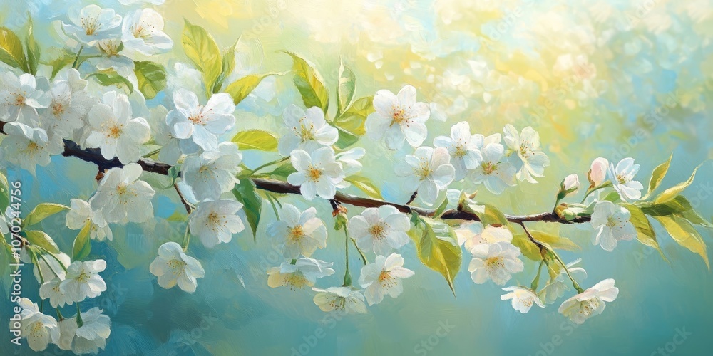 Poster spring branch of the blooming bird cherry tree