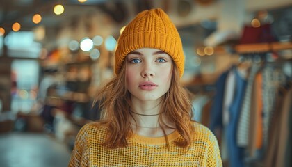 Obraz premium Gen Z young girl looking for clothes, unique and vintage finds in second hand clothing shop, 