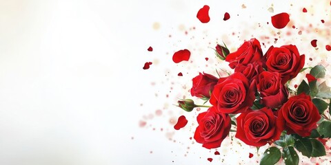 Layout for a greeting card featuring a lovely bouquet of red roses with a space for text.