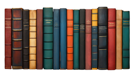 collection of vintage books with colorful spines arranged neatly. books feature various titles and textures, showcasing rich history and charm