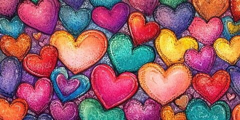 Colorful illustration: Valentine's Day card featuring lovely hearts.