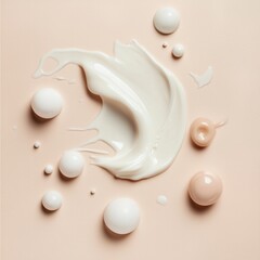 Fototapeta premium Creamy textures and droplets on light beige background