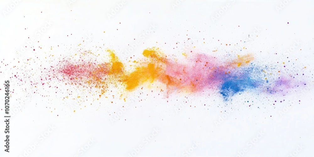 Poster abstract powder scattered on a white background, capturing the freeze motion of color powder burstin