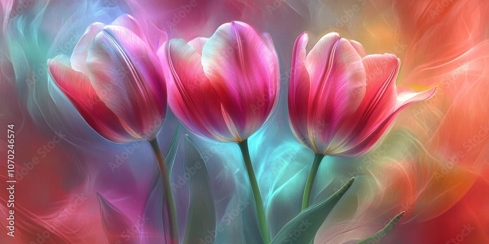 Poster lovely tulips created using color filters.