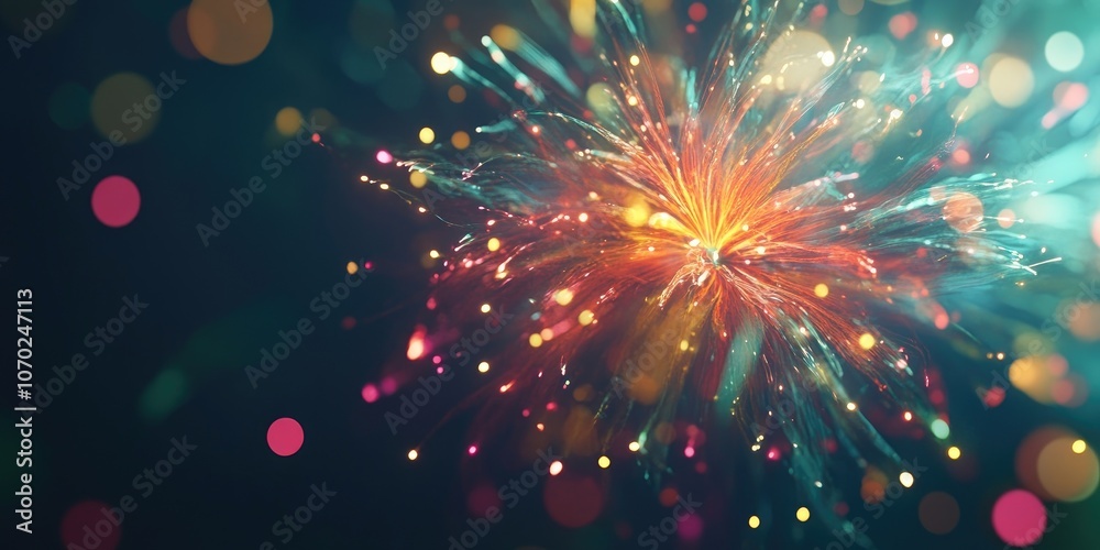 Aufkleber fireworks on New Year's and copy space - abstract festive background
