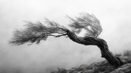 Obraz premium Twisted Tree in the Mist