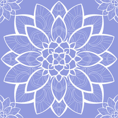 Seamless Mandala Pattern. Ornamental Abstract Design with Colorful Floral and Mosaic Elements in Blue and Yellow. Wallpaper, Yoga, Meditation, Art Therapy, Indian and Oriental Decor, Packa