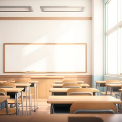 a classroom with a green chalkboard on the wall and a picture of a green board on the wall, a classroom with a chalkboard that says  the word  on it.
