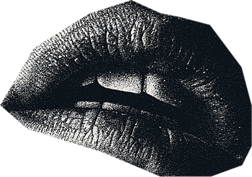 Magazine clipping, halftone photo of a woman's beautiful plump lips, open mouth, emotions.