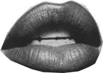 Magazine clipping, halftone photo of a woman's beautiful plump lips, open mouth, emotions.